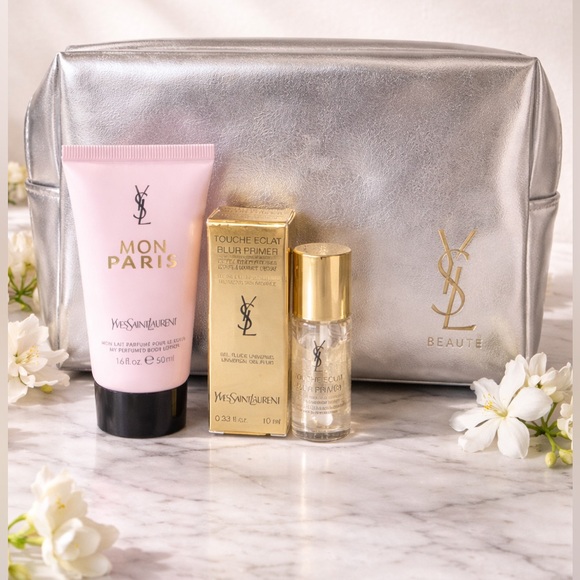 Yves Saint Laurent Other - YSL Touche Éclat Blur Primer, Mon Paris Lotion, Cosmetic Pouch Bundle - New